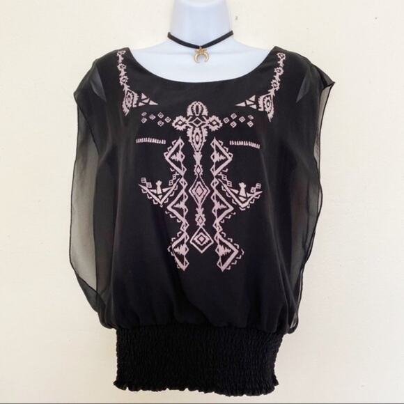 DOTS Black Aztec - Tribal Print Sleeveless Blouse, S - Picture 3 of 9